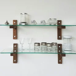 Étagère murale en verre - supports bois foncé (lot de 2) LHASA