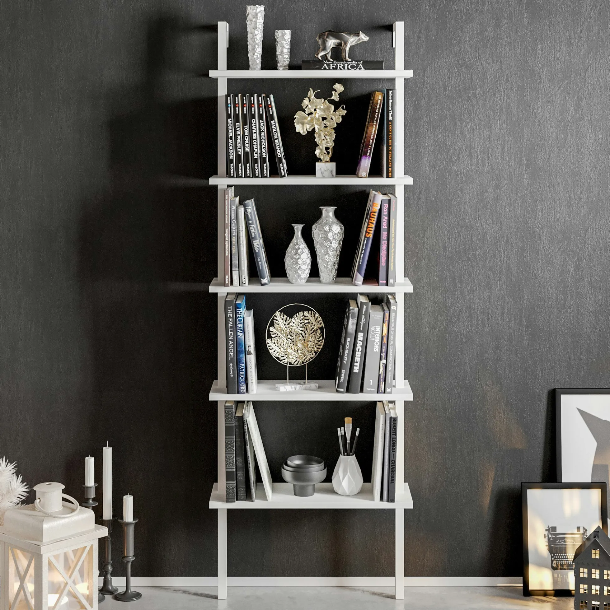 Étagère murale moderne blanche 5 plateaux H. 174 cm JENA