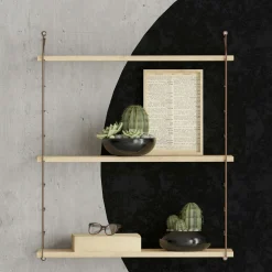 Étagère murale 3 plateaux décor bois et métal cuivré JENA