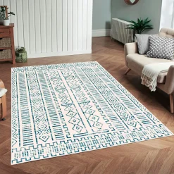 Tapis écru contrasté – motifs bleus, 160x230 cm ISTANBUL