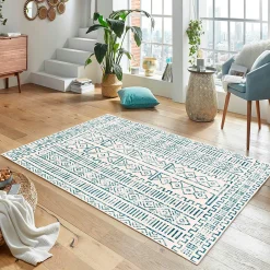 Tapis écru contrasté – motifs bleus, 160x230 cm ISTANBUL
