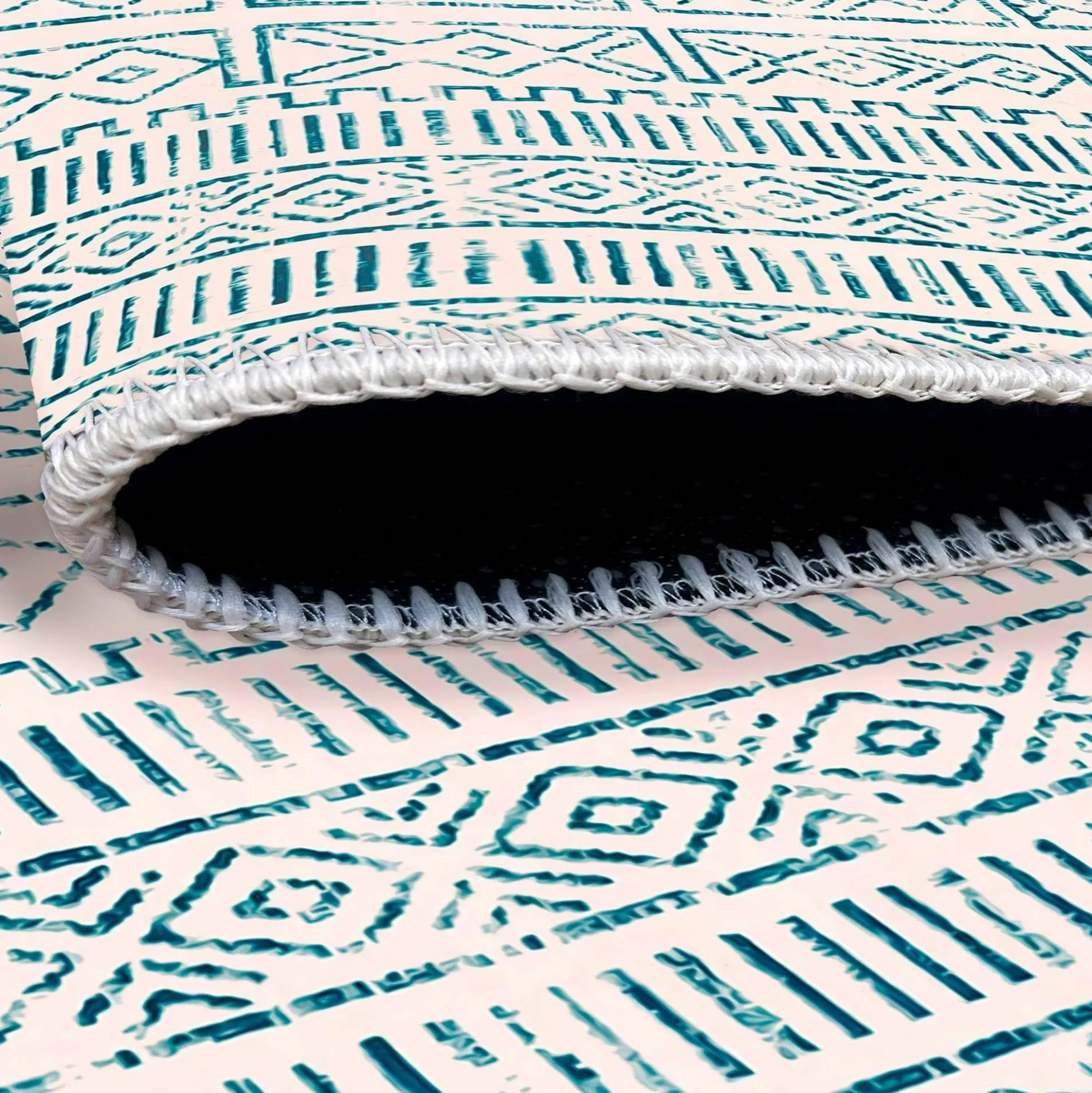 Tapis écru contrasté – motifs bleus, 160x230 cm ISTANBUL