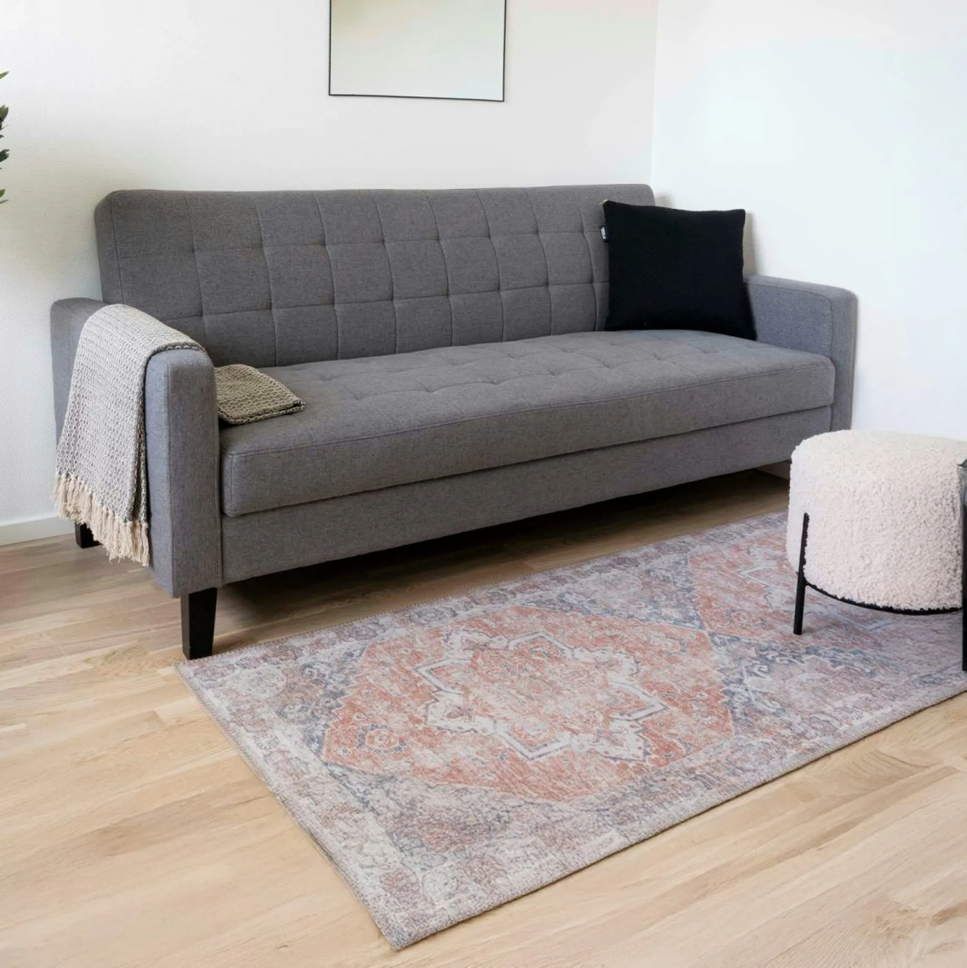 Tapis de couloir vintage tons orange et bleu FEZ