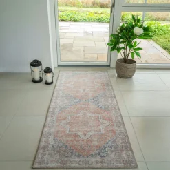Tapis de couloir vintage tons orange et bleu FEZ