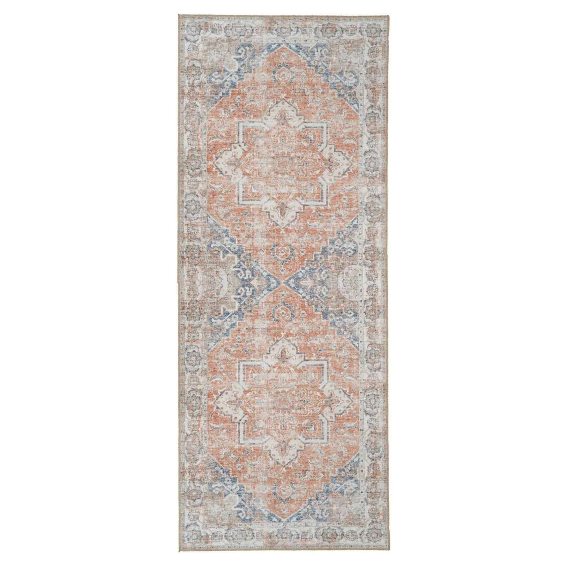 Tapis de couloir vintage tons orange et bleu FEZ
