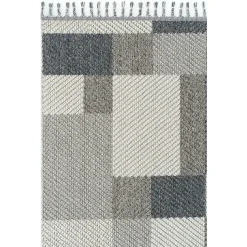 Tapis de salon gris et bleu – motifs carrés, 120x180 cm ISTANBUL