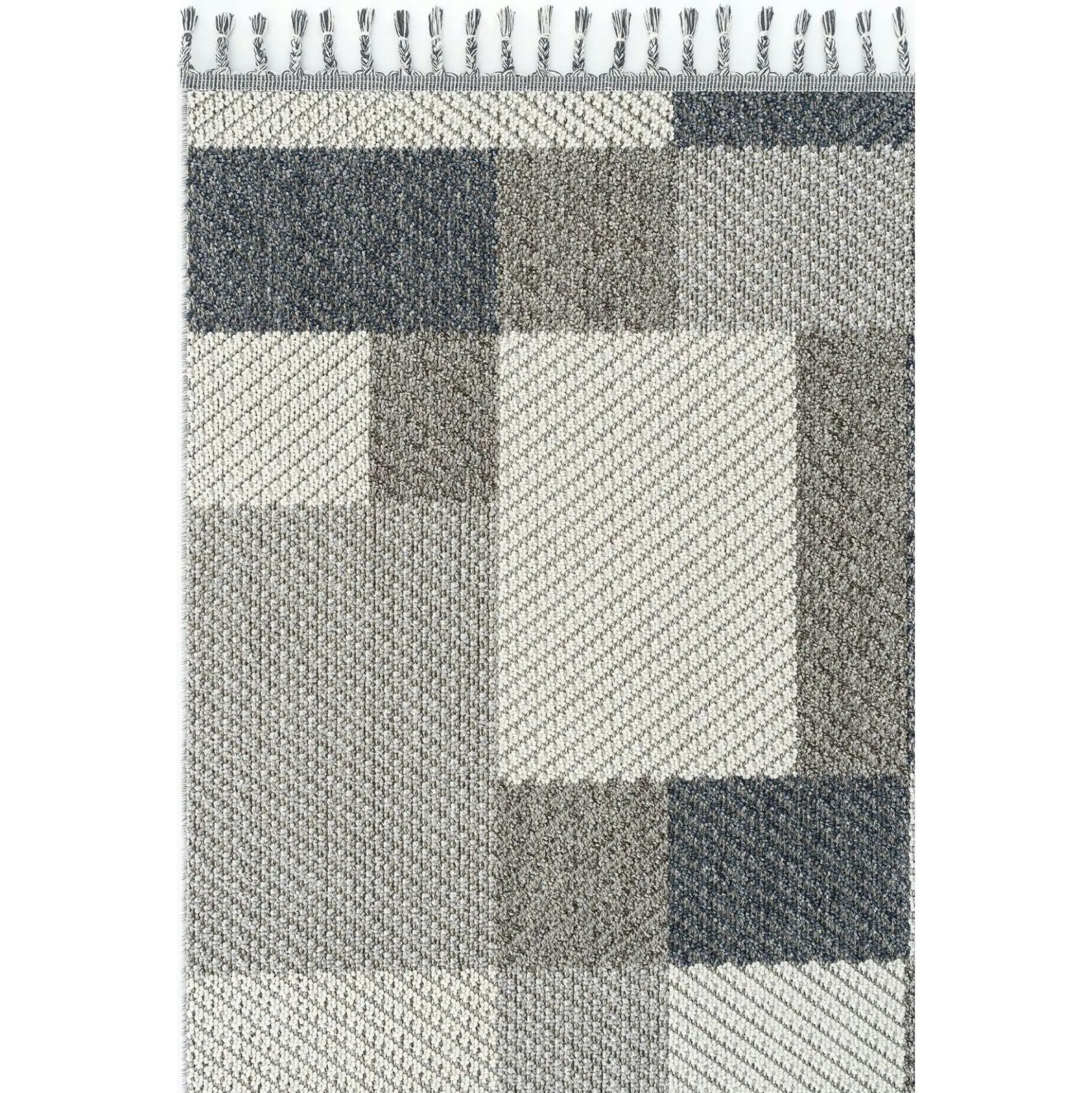 Tapis de salon gris et bleu – motifs carrés, 120x180 cm ISTANBUL