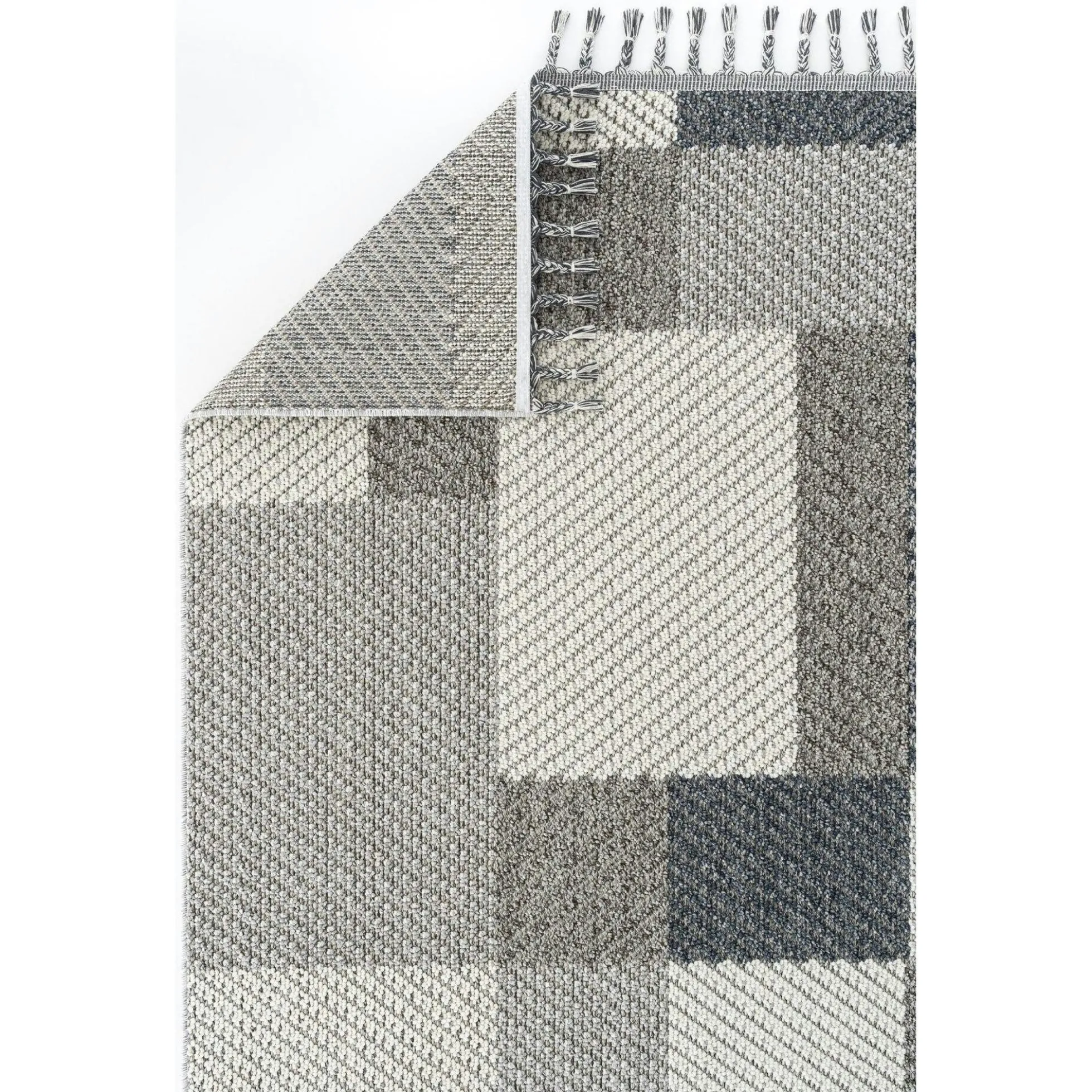 Tapis de salon gris et bleu – motifs carrés, 120x180 cm ISTANBUL
