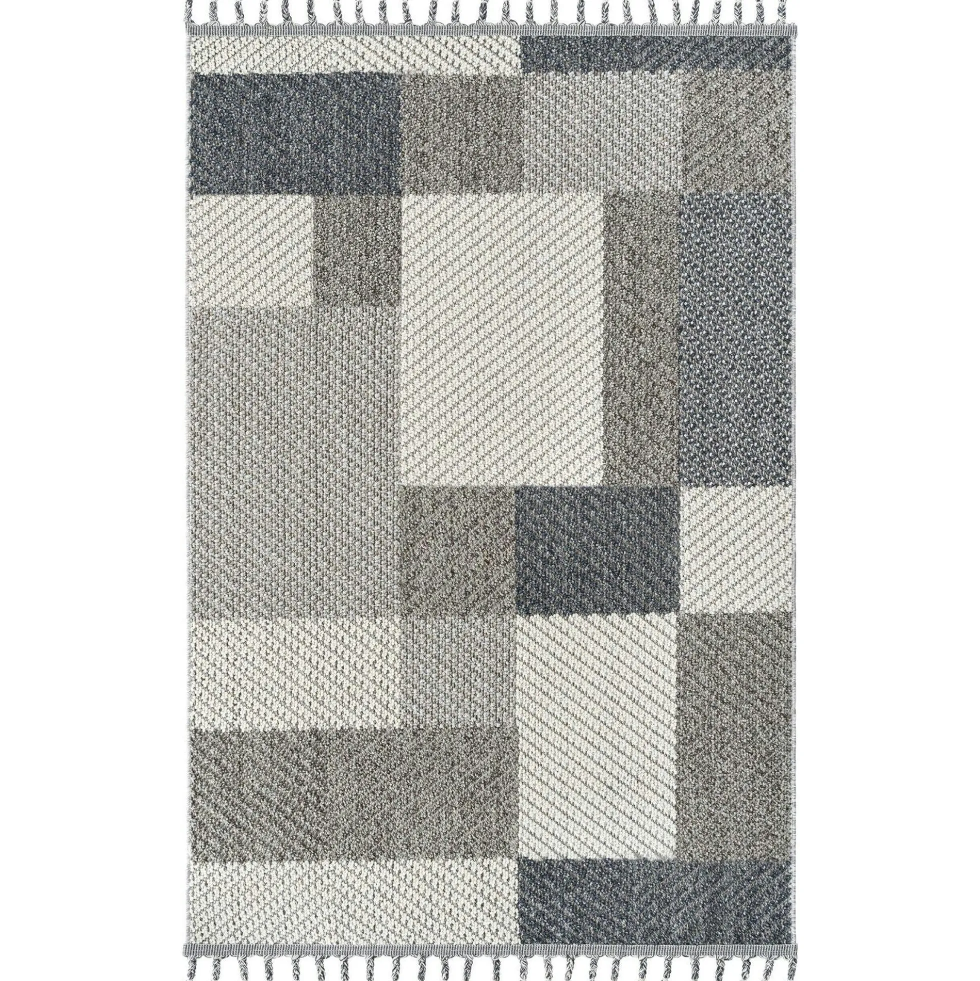 Tapis de salon gris et bleu – motifs carrés, 120x180 cm ISTANBUL