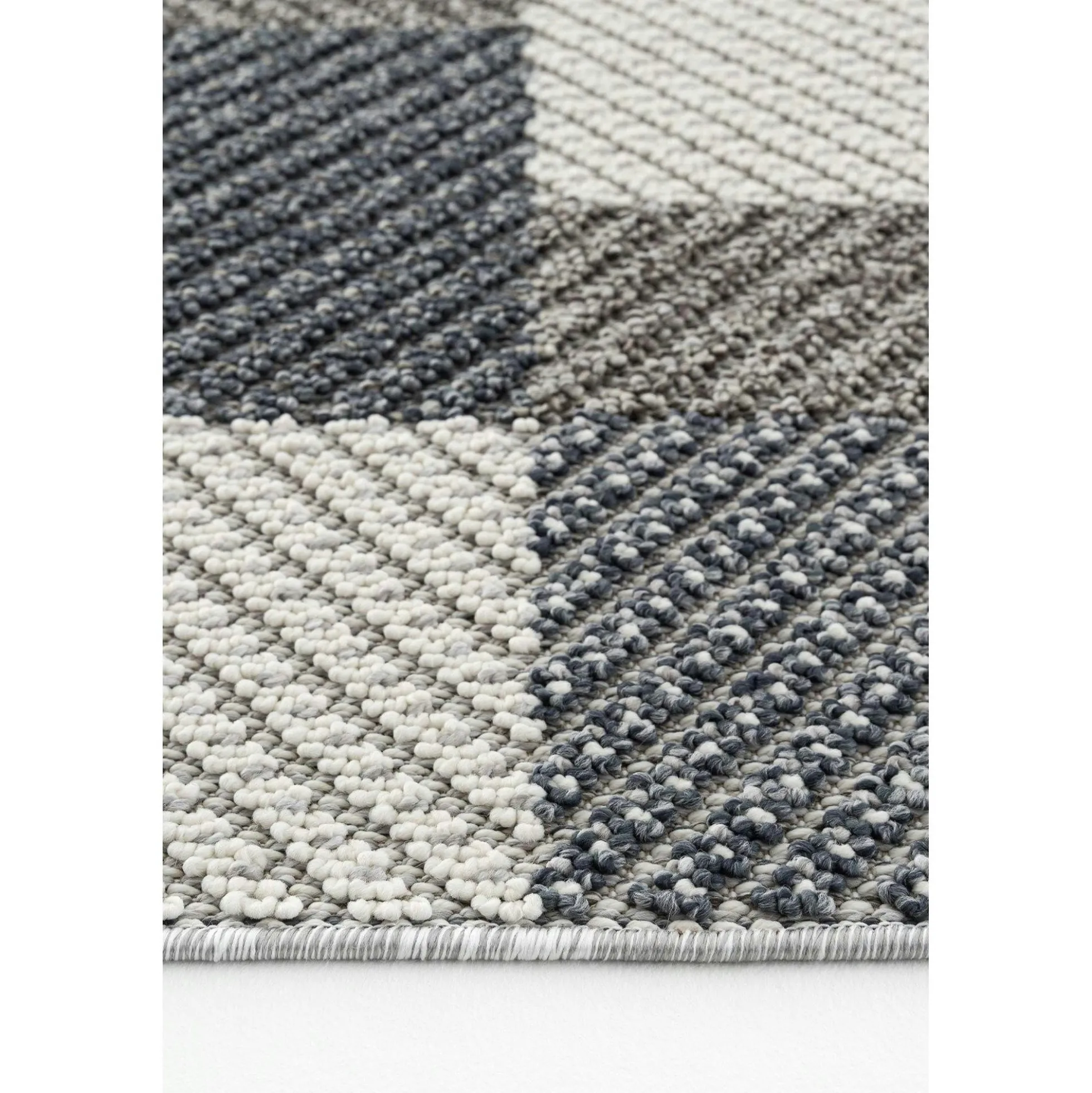 Tapis de salon gris et bleu – motifs carrés, 120x180 cm ISTANBUL
