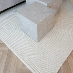 Tapis en laine blanc crème tufté main à motifs contemporains 160x230 cm FEZ