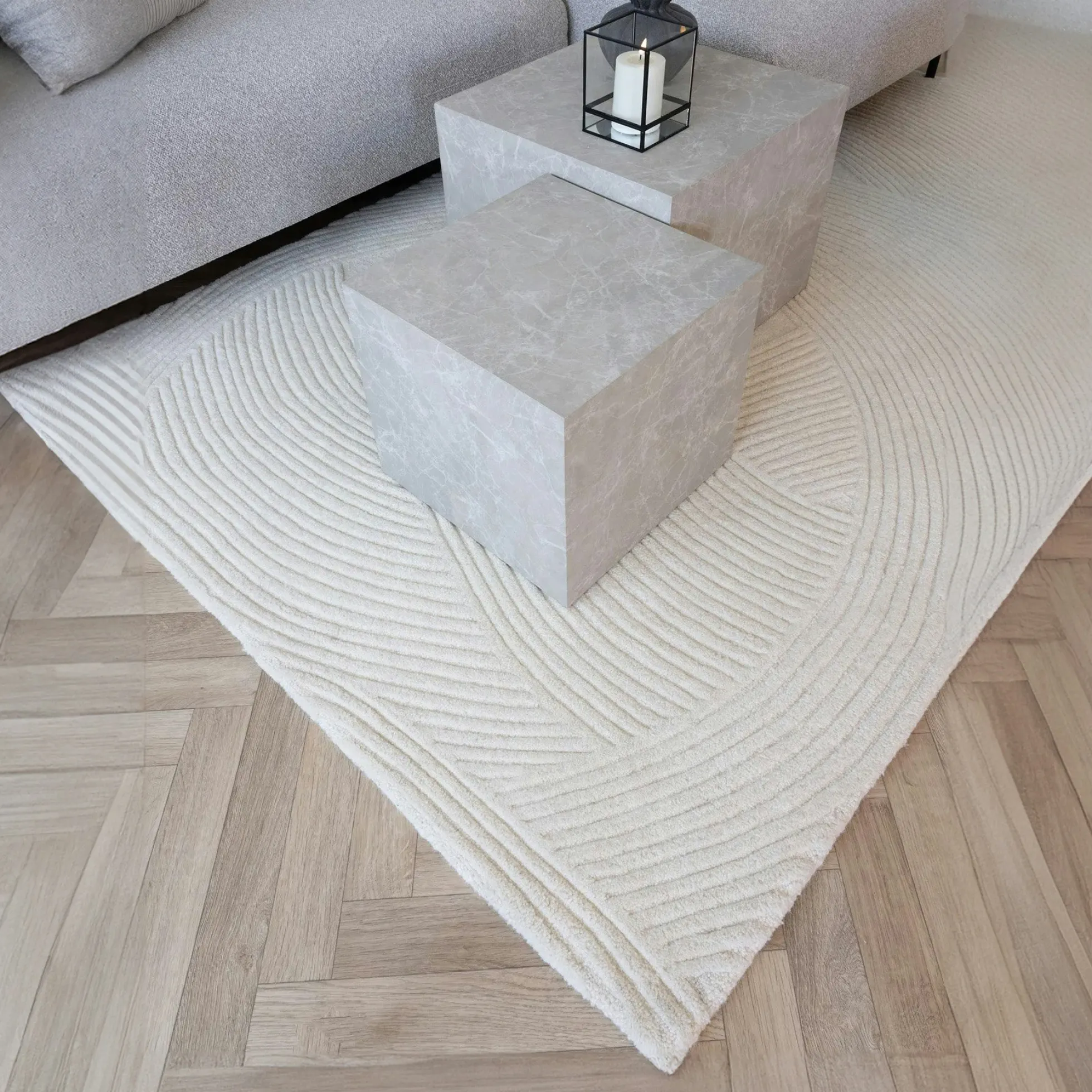 Tapis en laine blanc crème tufté main à motifs contemporains 200x300 cm FEZ