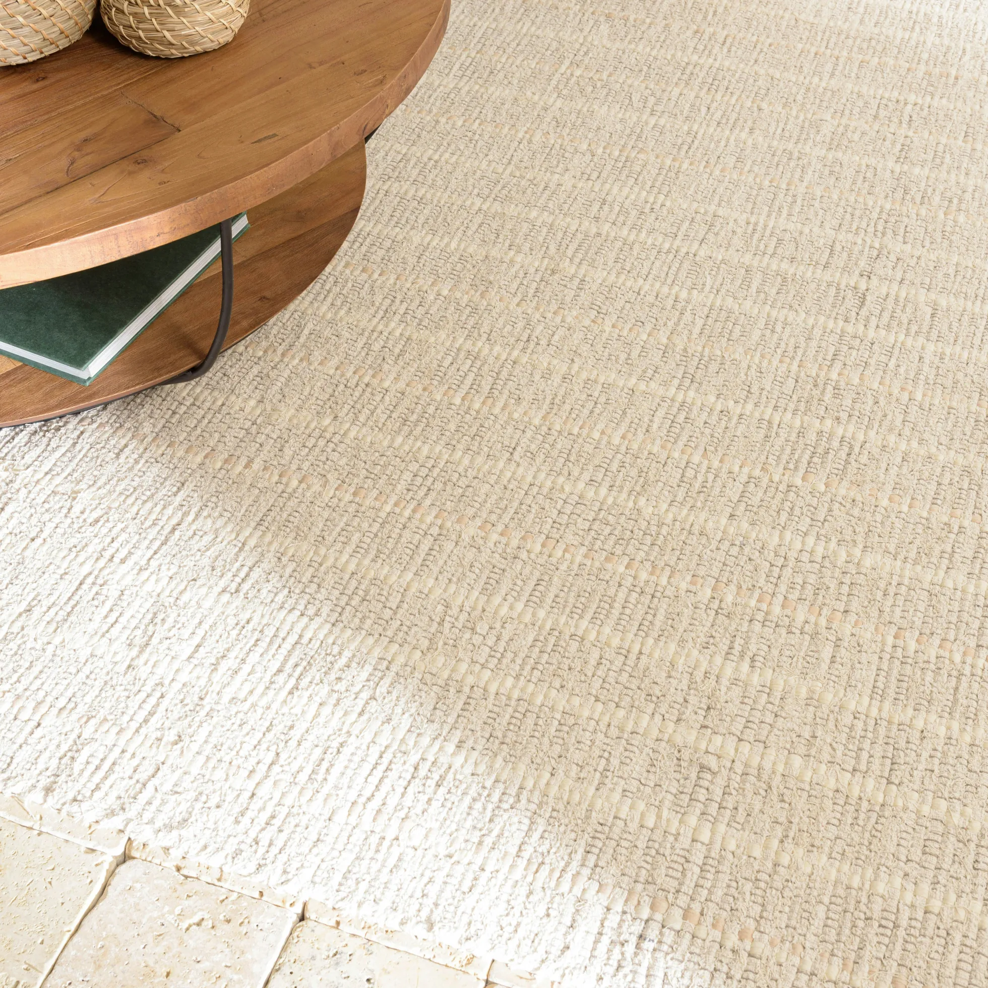 Tapis rectangulaire 160 x 230 cm coton recyclé ivoire