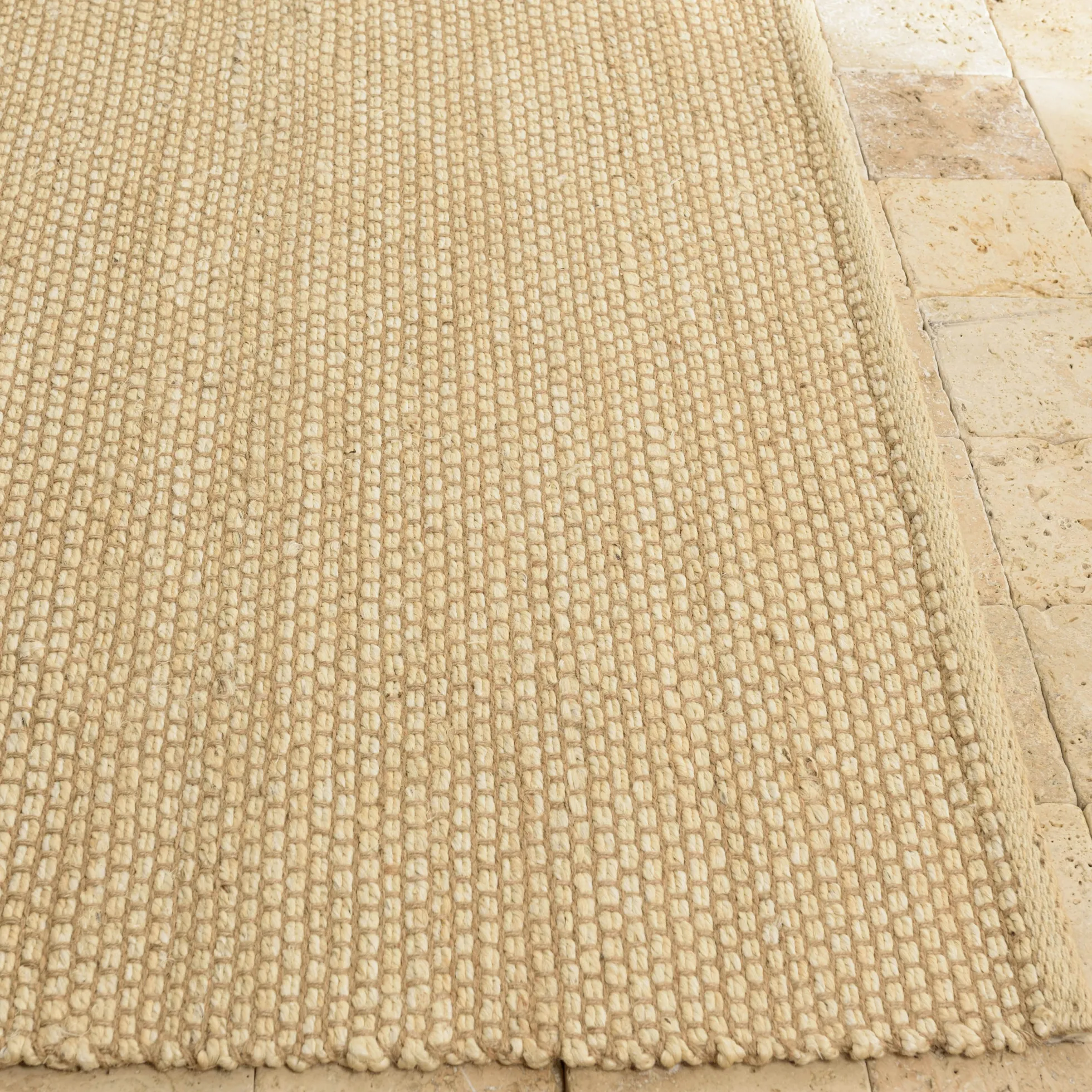 Tapis rectangulaire 160 x 230 cm jute et coton couleur sable
