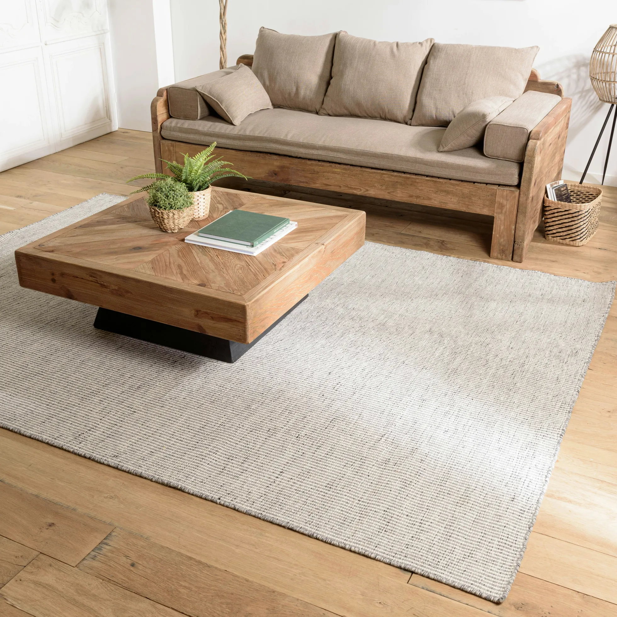 Tapis rectangulaire 160 x 230 cm laine tissée gris chiné