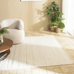 Tapis rectangulaire 200 x 290 cm laine tressage naturel
