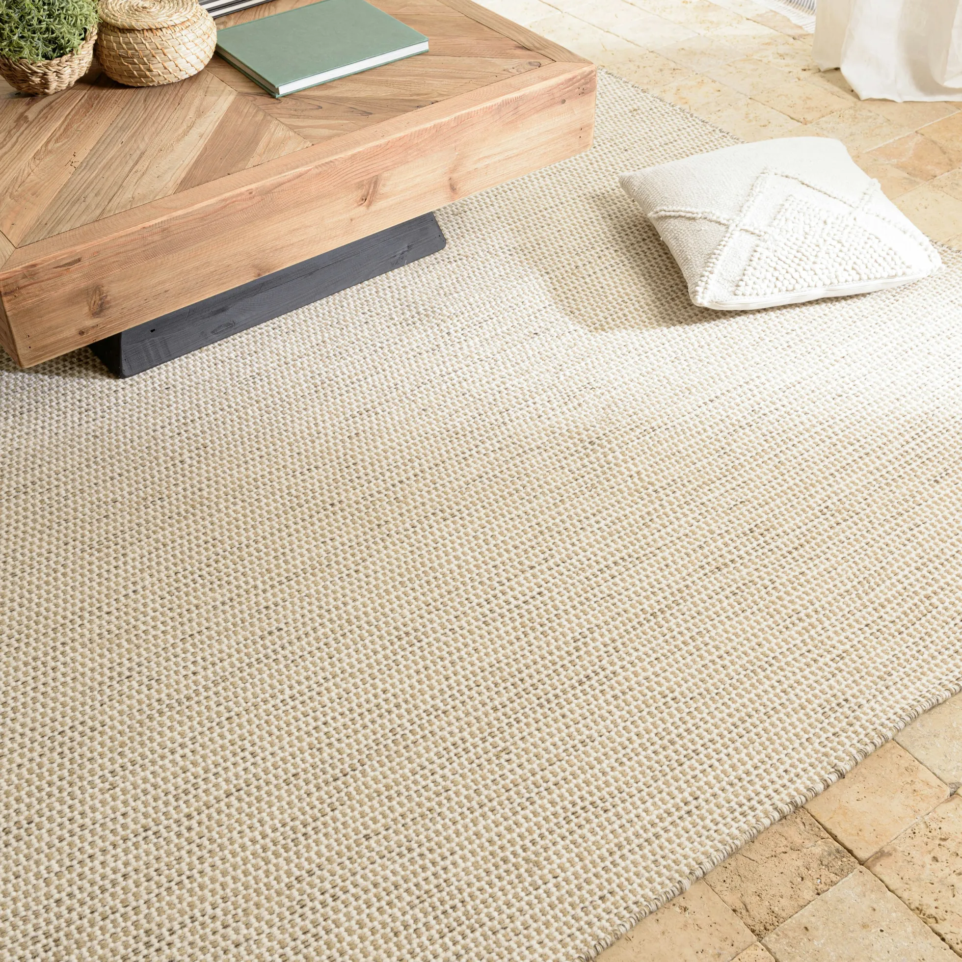Tapis rectangulaire 200 x 290 cm laine tissée marron chiné