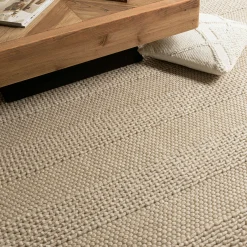 Tapis rectangulaire 160 x 230 cm laine bandes tissées lin