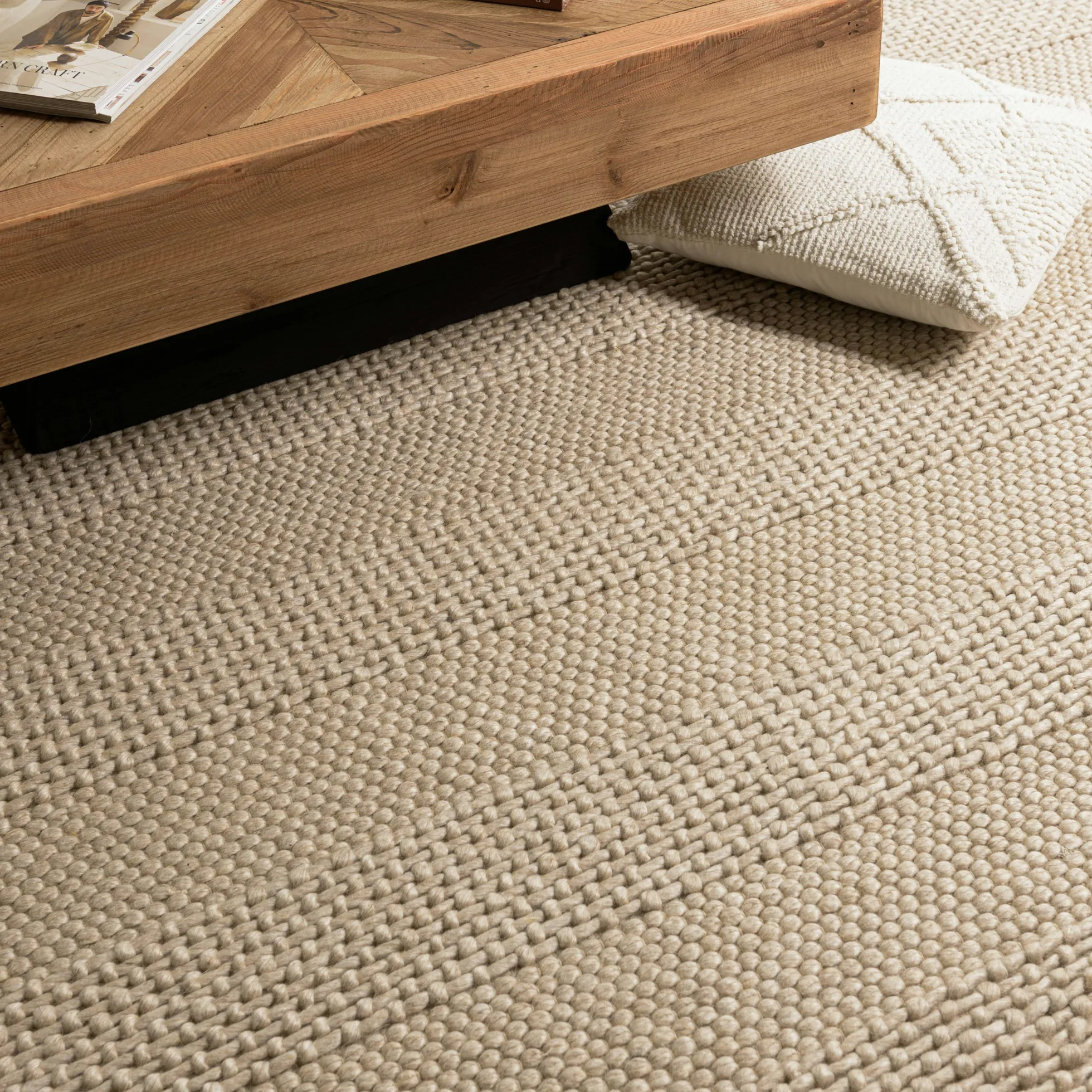 Tapis rectangulaire 160 x 230 cm laine bandes tissées lin