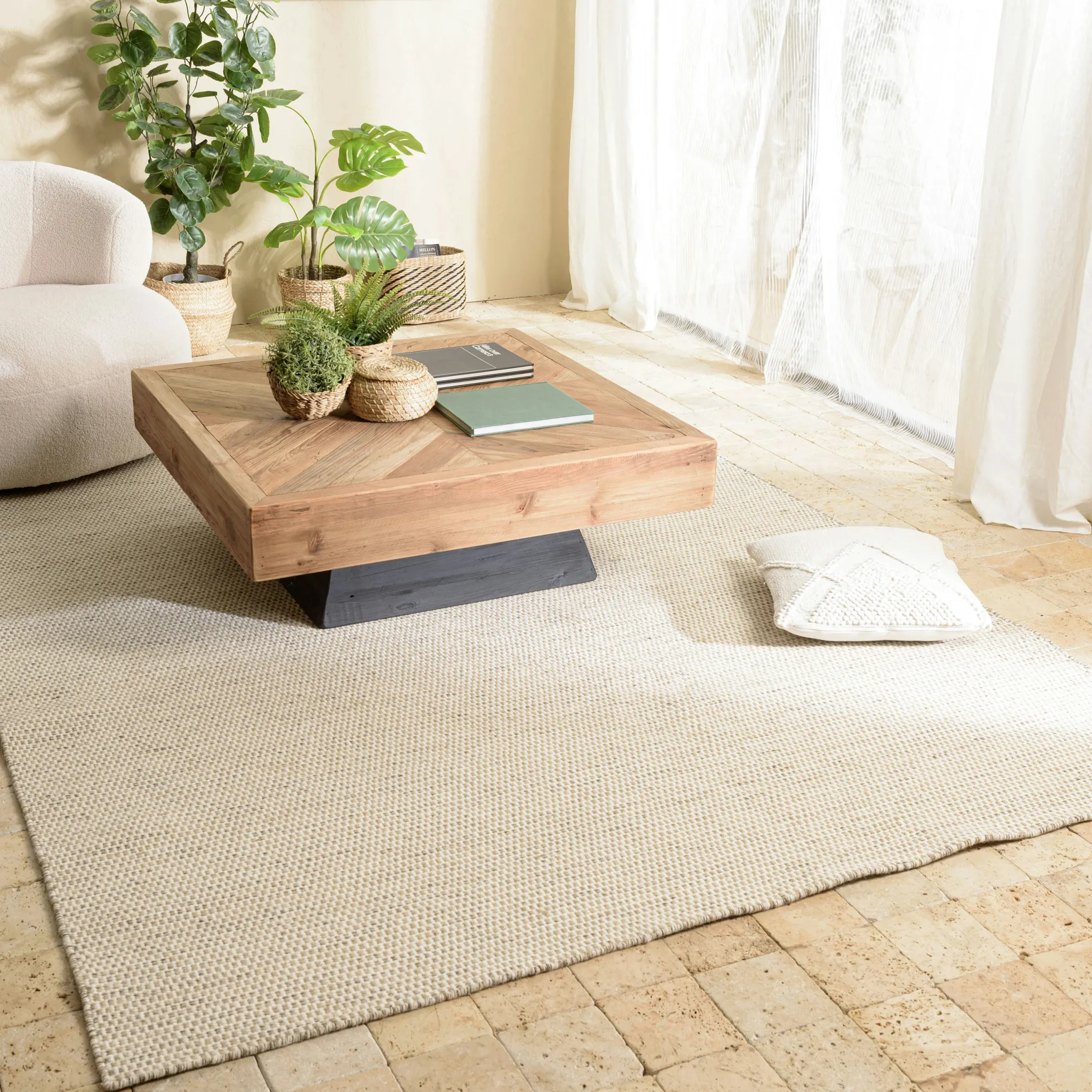 Tapis rectangulaire 160 x 230 cm laine tissée marron chiné