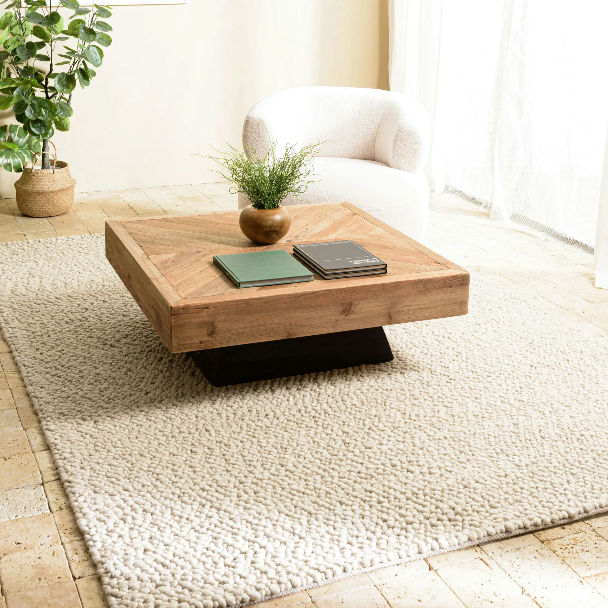 Tapis rectangulaire 160 x 230 cm laine bouclettes beige