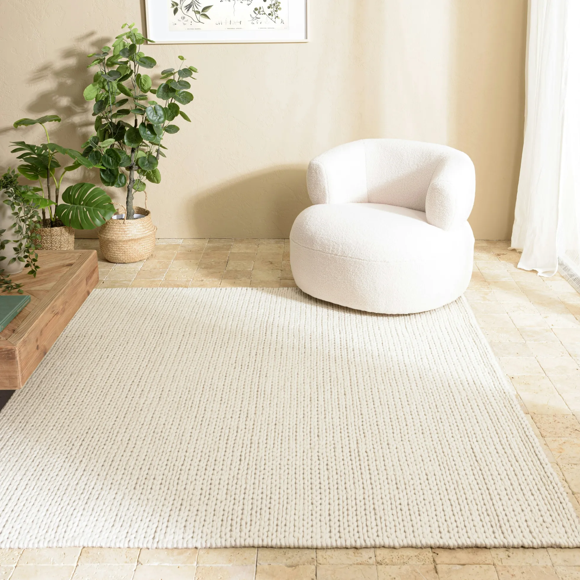 Tapis rectangulaire 160 x 230 cm laine tissée écrue