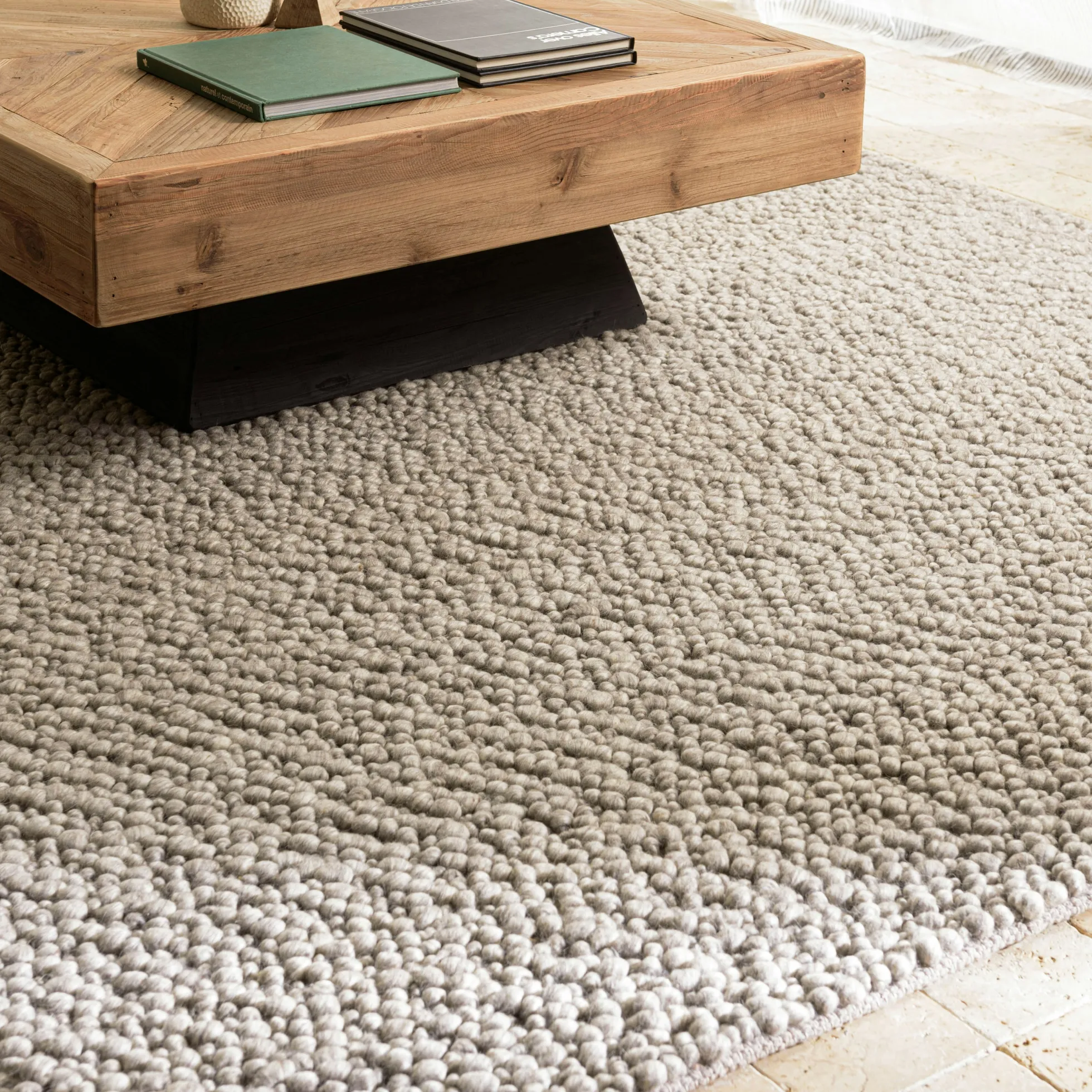 Tapis rectangulaire 160 x 230 cm laine bouclettes taupe