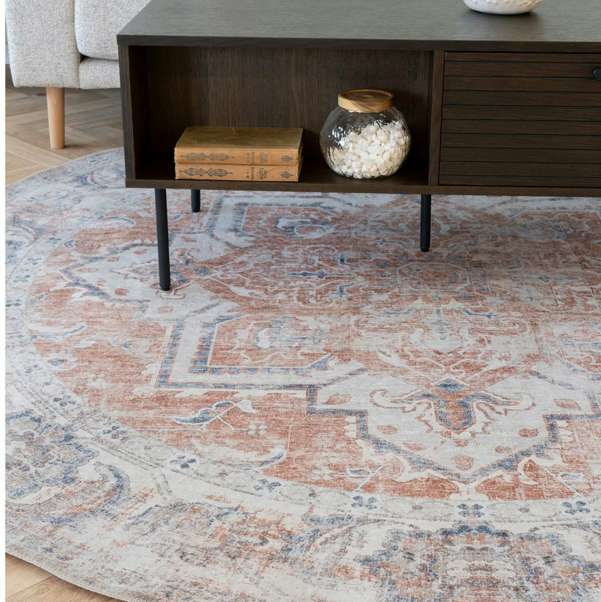Tapis rond vintage, tons orange et bleu ø200 cm FEZ
