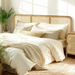 Tête de lit en bois de mindi et rotin naturel pour lits 160/180cm TIVARO
