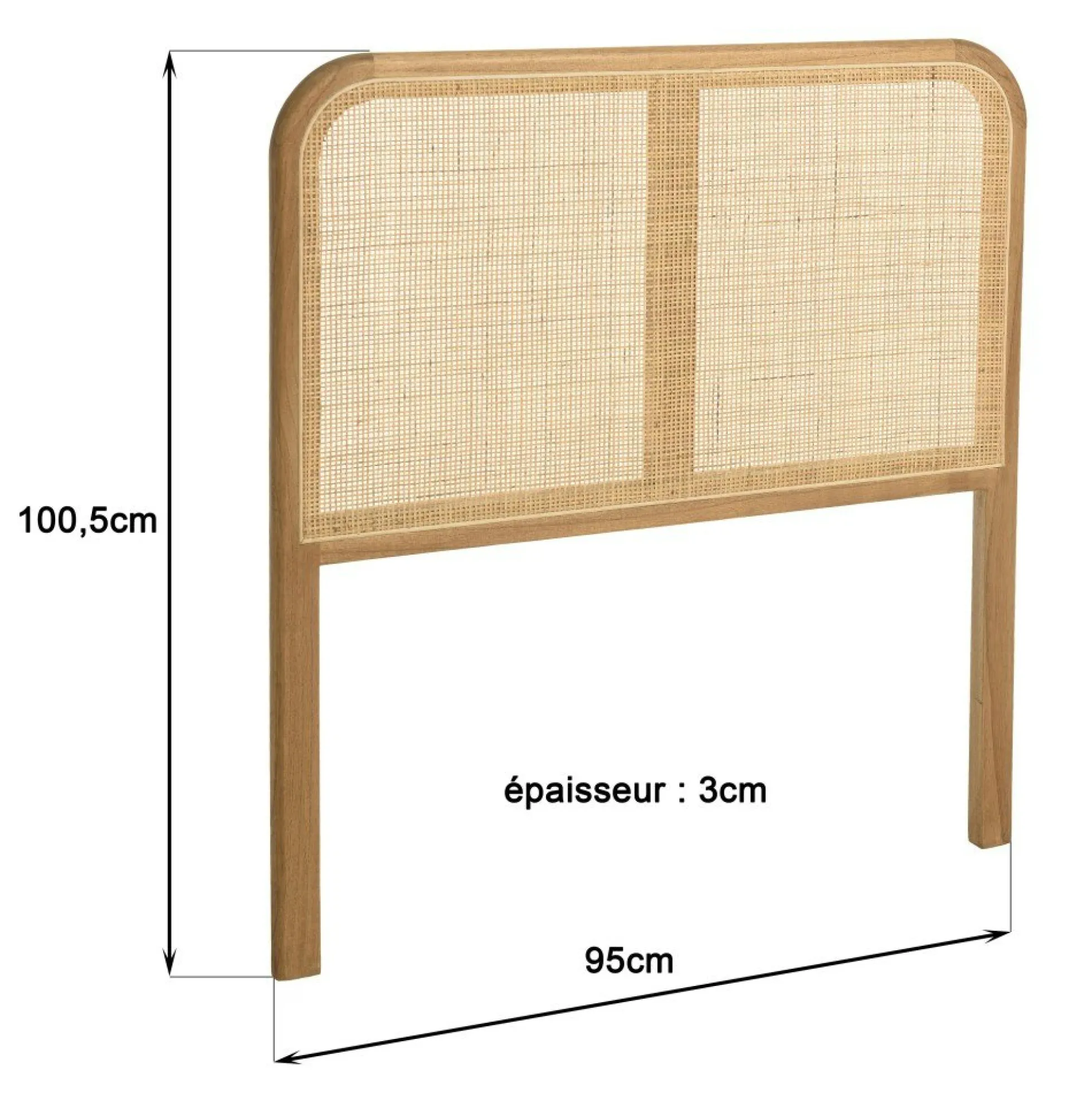 Tête de lit en bois de mindi et rotin naturel pour lits 80/90cm TIVARO