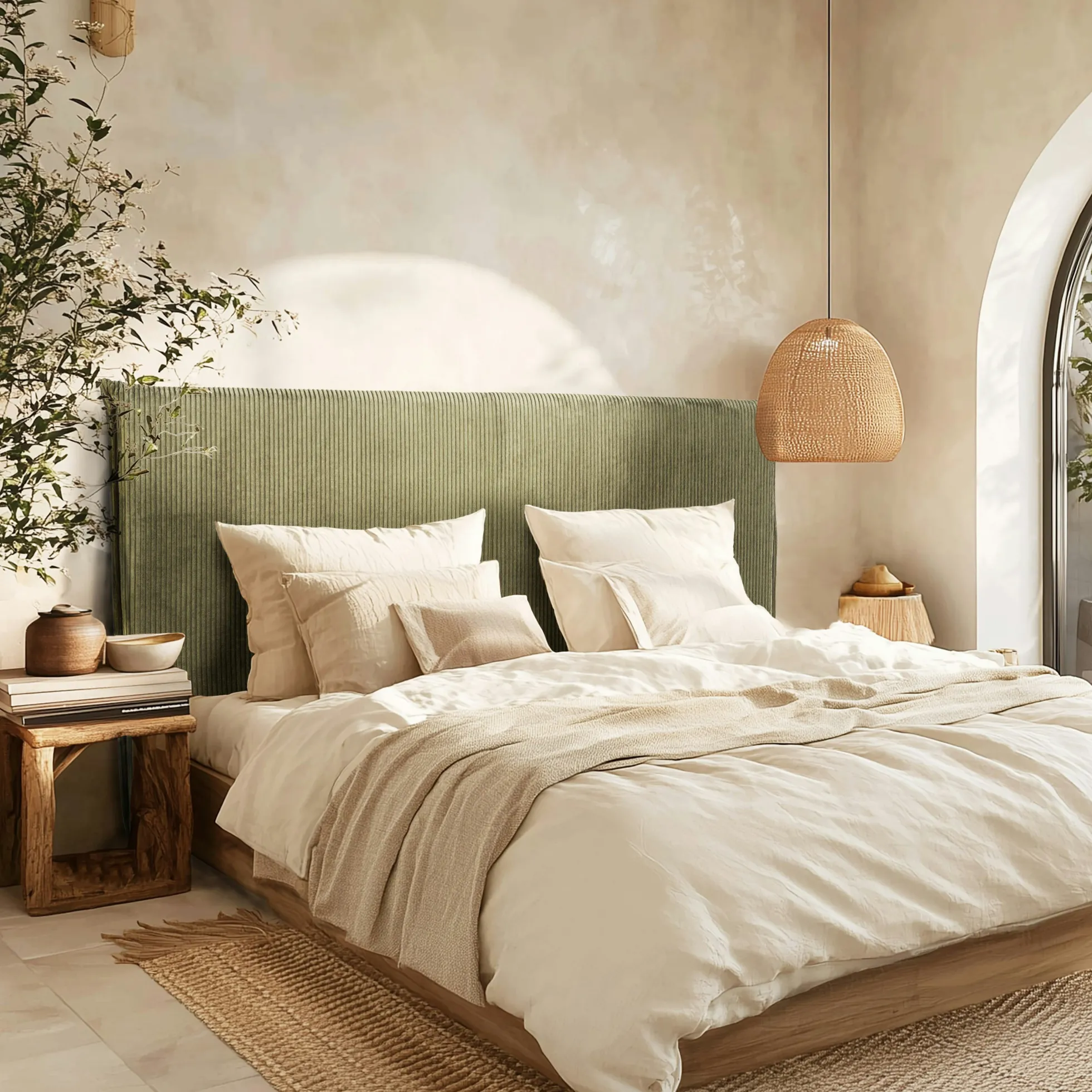 Tête de lit rembourrée pour lits 160/180cm velours côtelé vert RIVANA