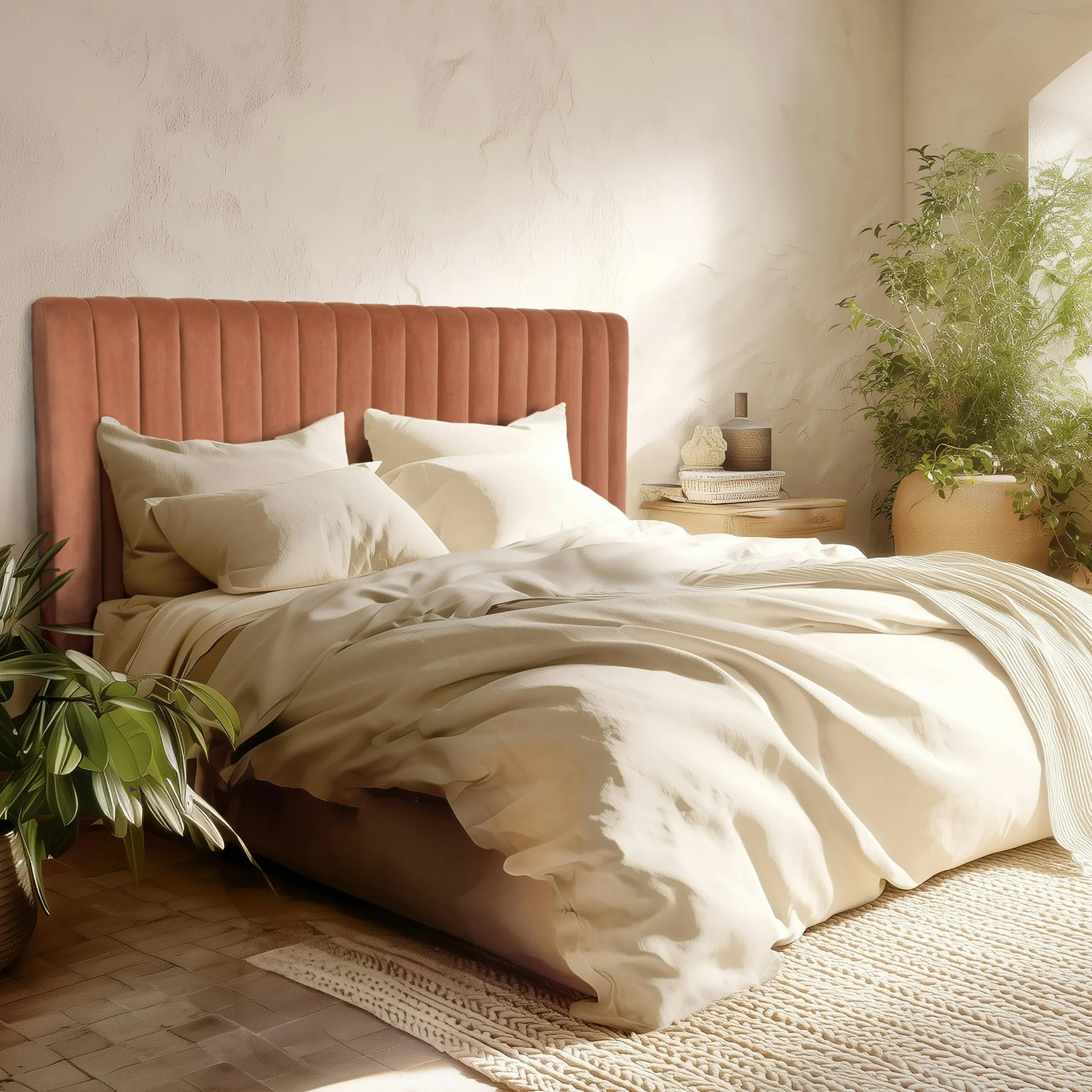 Tête de lit rembourrée pour lits 140/160cm velours orange RIVANA