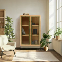 Vaisselier bois clair et contour vert BAGAN