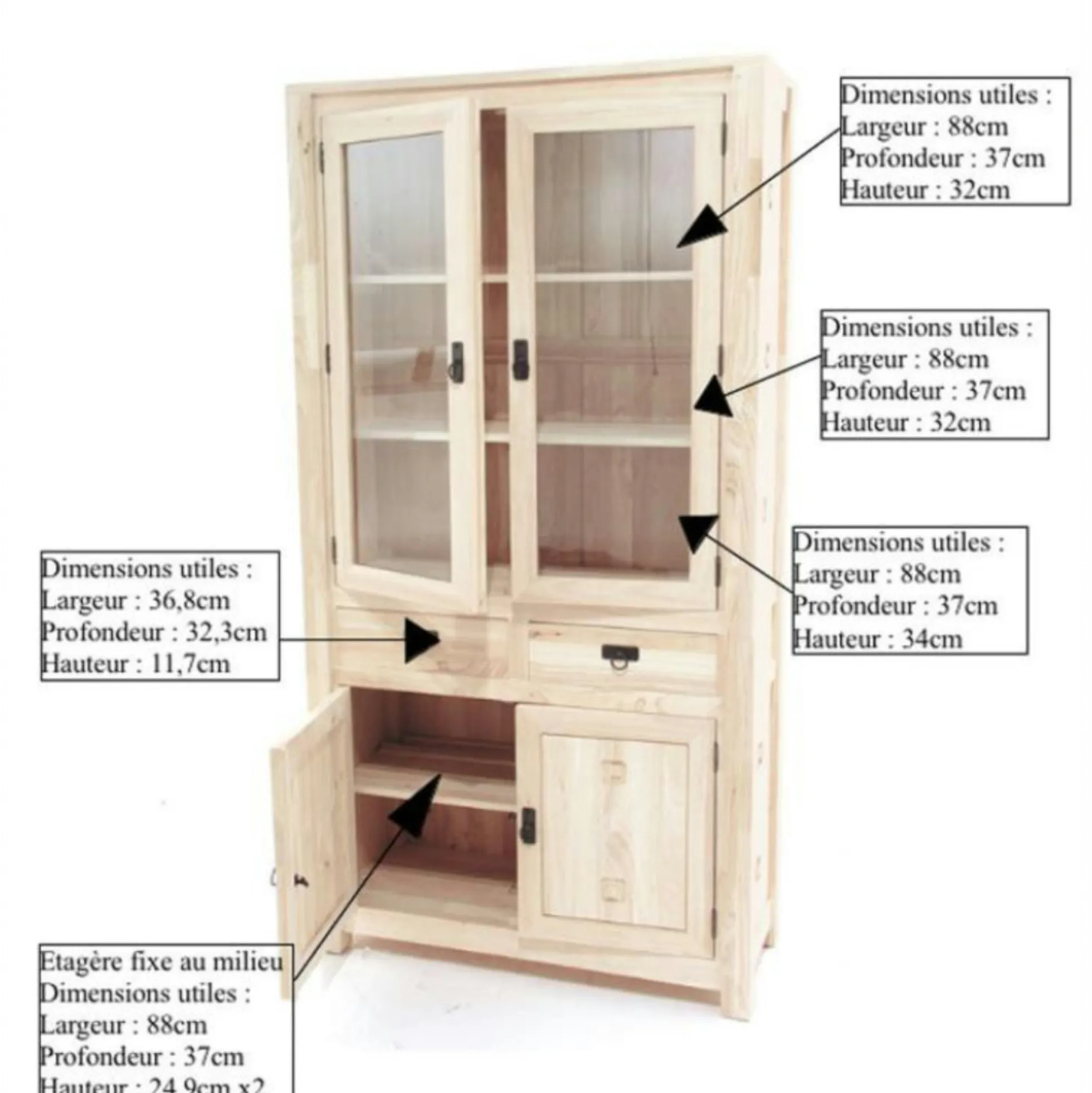 Vaisselier bois d'hévéa 4 portes TESSA
