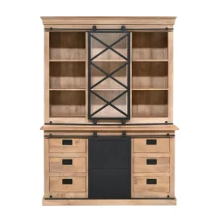 Vaisselier bois métal style atelier à portes coulissantes 160 cm CAMDEN