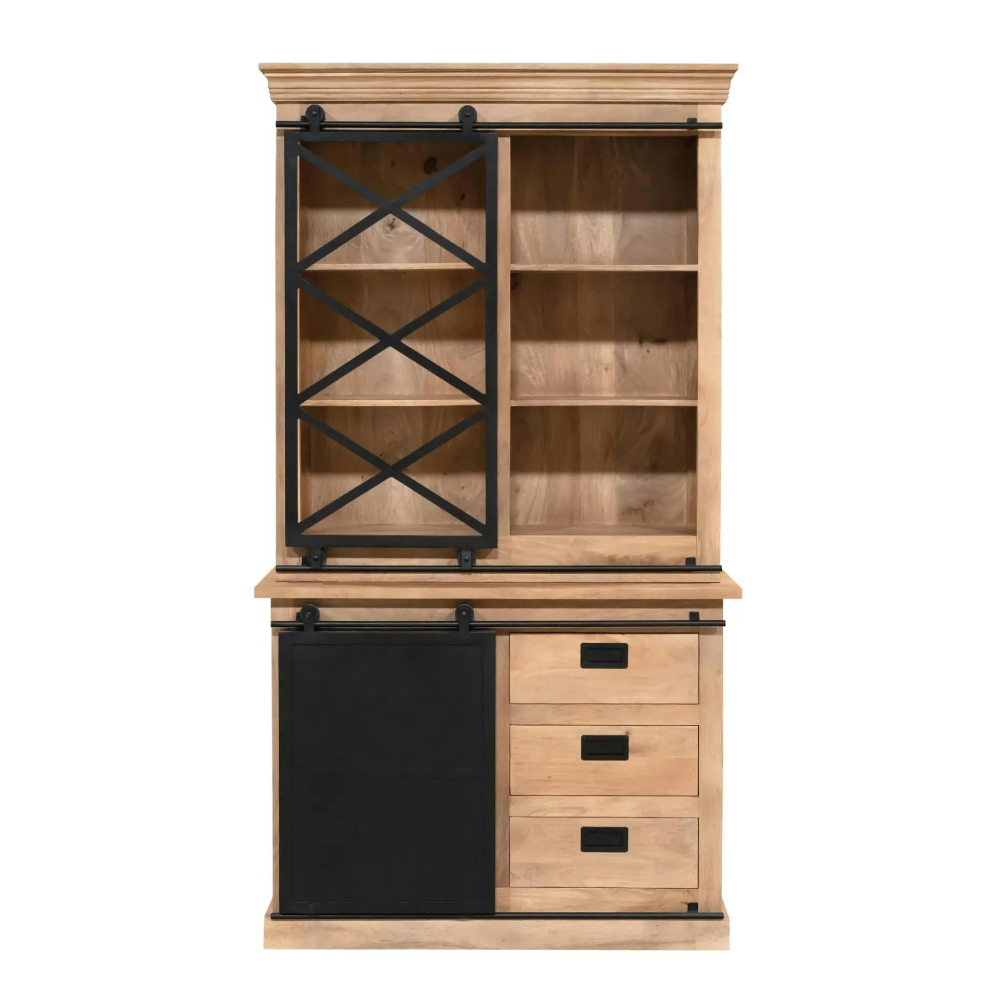Vaisselier bois métal style atelier à portes coulissantes 120 cm CAMDEN