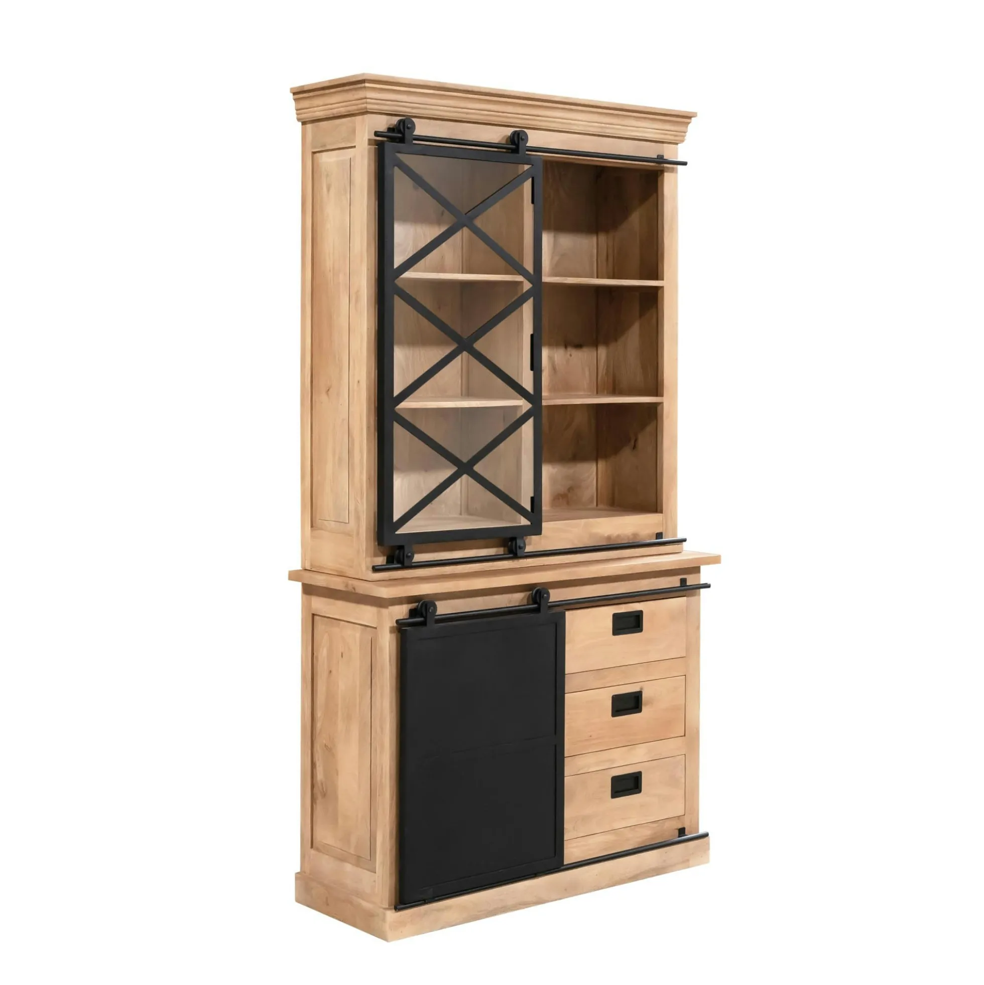 Vaisselier bois métal style atelier à portes coulissantes 120 cm CAMDEN