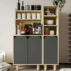 Vaisselier cuisine effet bois 3 portes anthracites VAREN