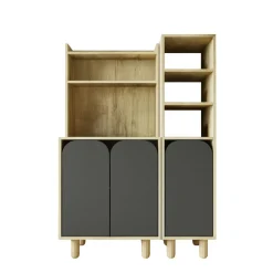 Vaisselier cuisine effet bois 3 portes anthracites VAREN