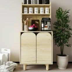 Vaisselier cuisine effet bois 2 portes courbes VAREN
