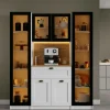 Vaisselier de cuisine à LED 6 portes décor blanc et noir AURA