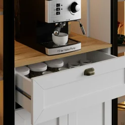 Vaisselier de cuisine à LED 6 portes décor blanc et noir AURA