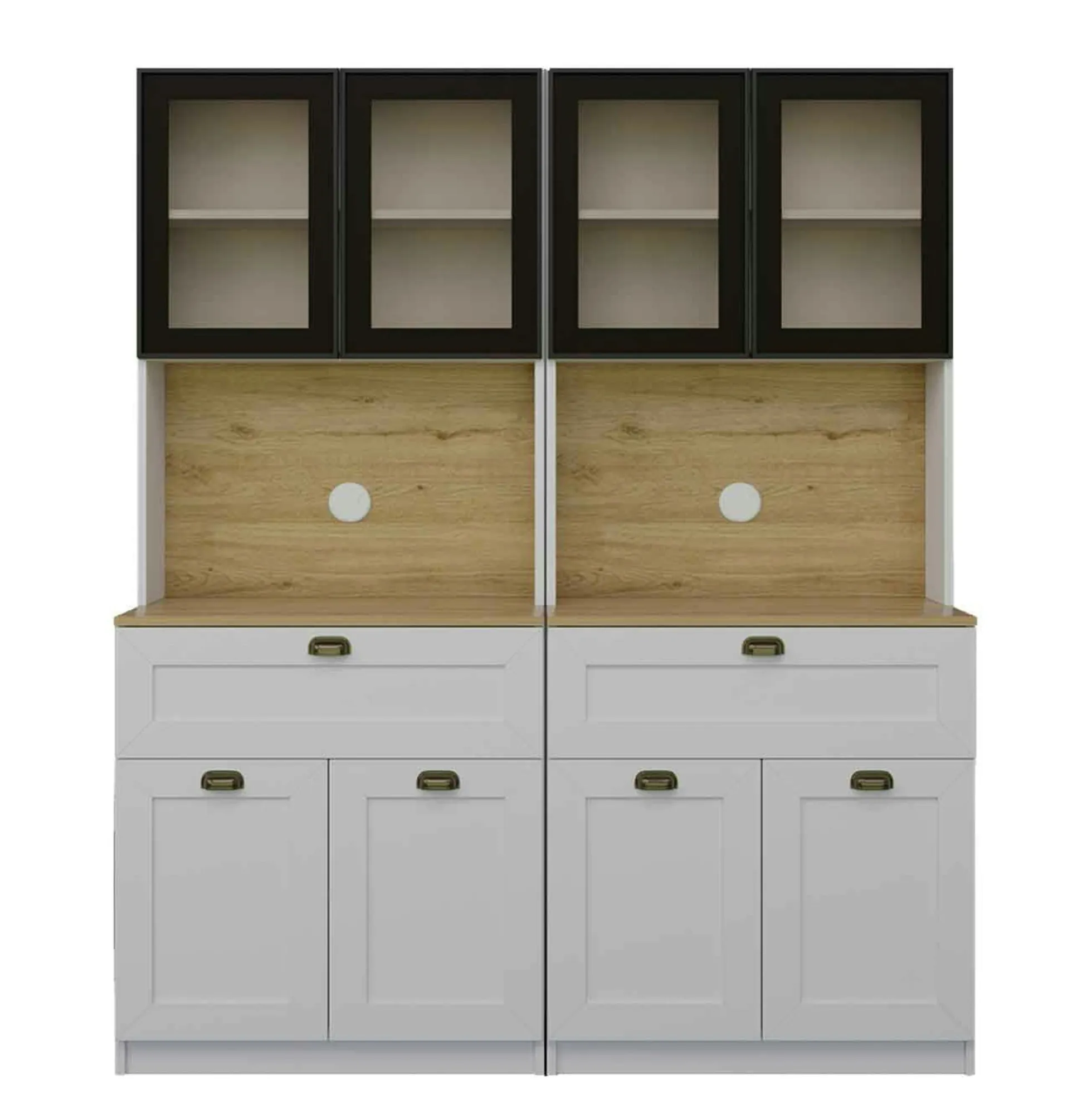 Vaisselier de cuisine à LED 8 portes décor blanc et noir AURA