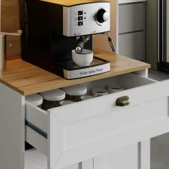 Vaisselier de cuisine à LED 4 portes décor blanc et noir AURA