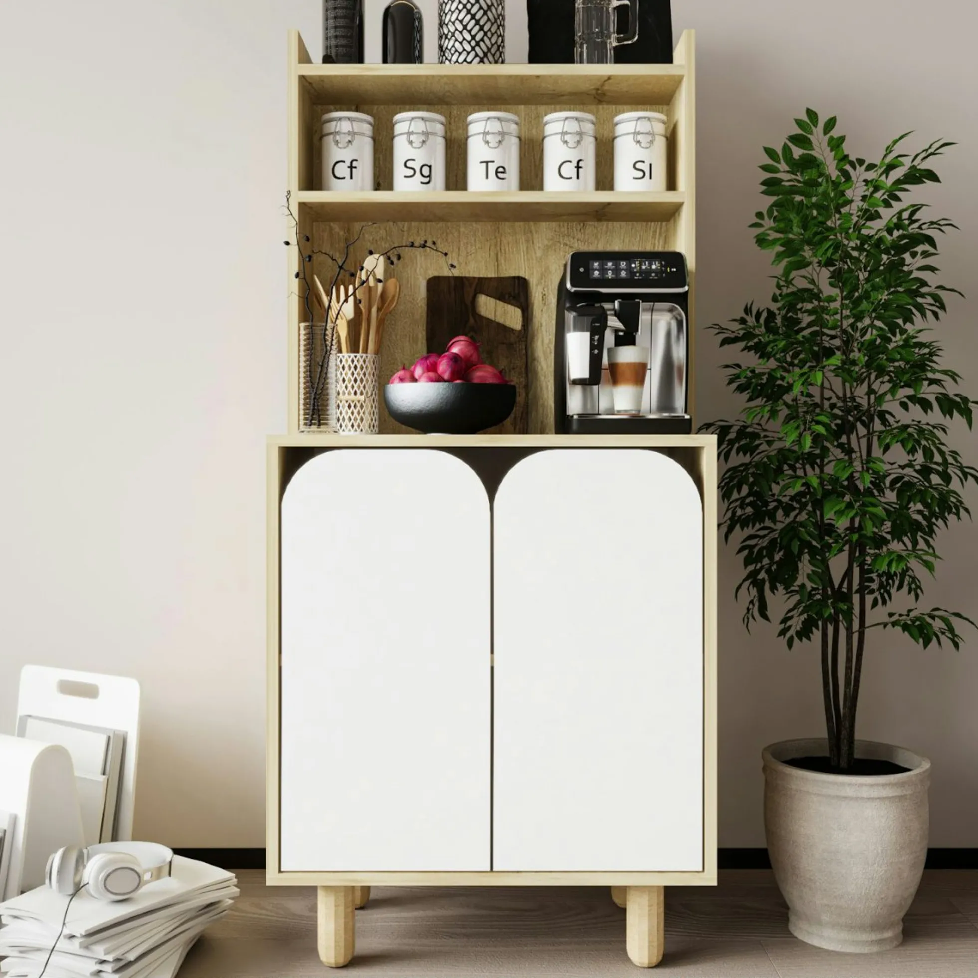 Vaisselier de cuisine 2 portes courbes blanches VAREN