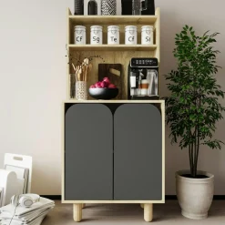 Vaisselier de cuisine 2 portes courbes grises VAREN
