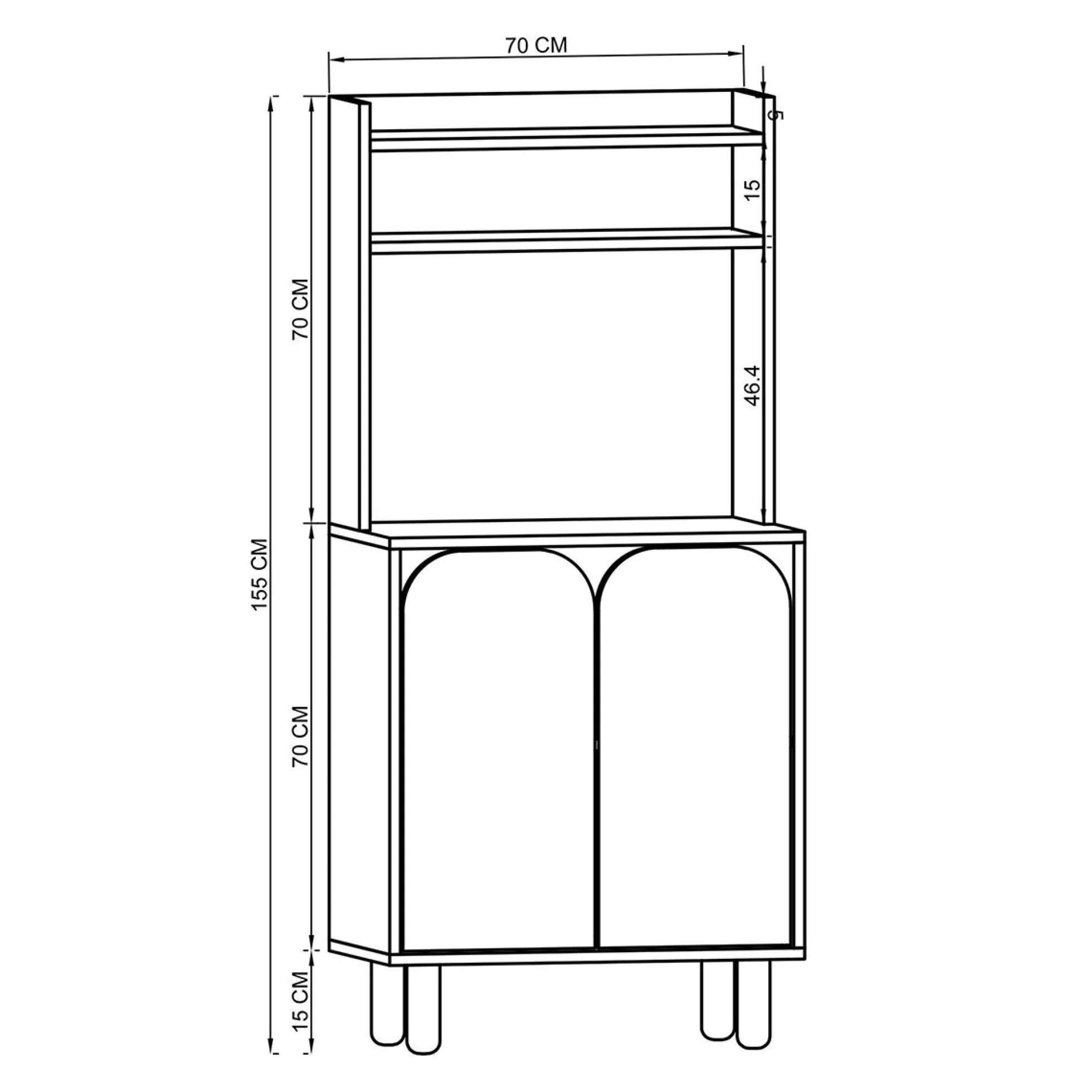 Vaisselier de cuisine 2 portes courbes grises VAREN