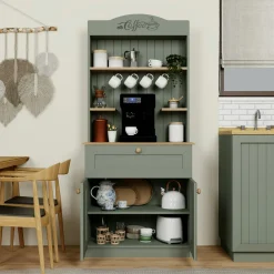 Vaisselier de cuisine vert sauge, niche machine à café VAREN