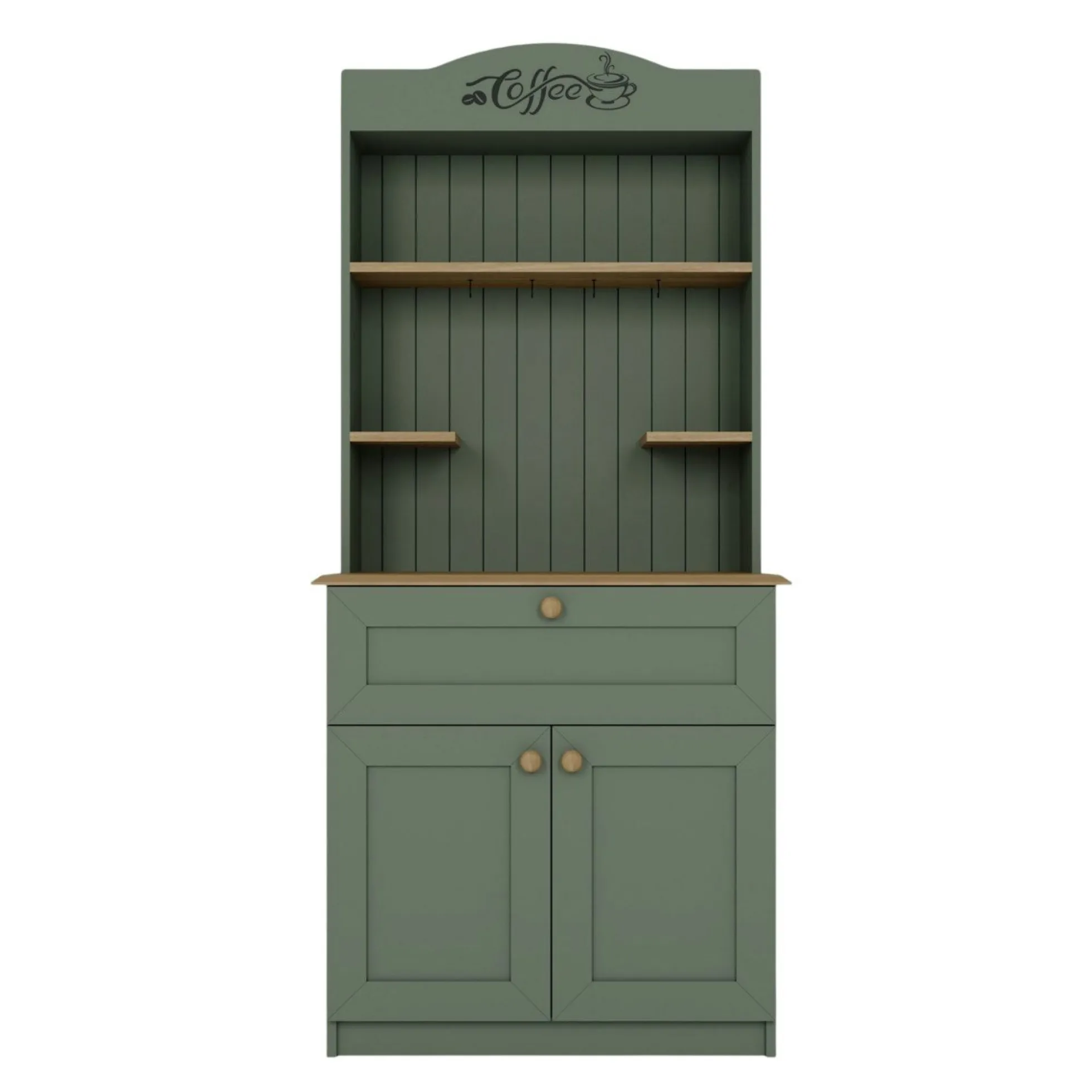 Vaisselier de cuisine vert sauge, niche machine à café VAREN