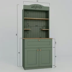 Vaisselier de cuisine vert sauge, niche machine à café VAREN